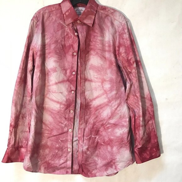 Charles Tyrwhitt Size Medium Tie Dye Dress Shirt Red Extra Slim Non Iron Neck 16 - Picture 1 of 5